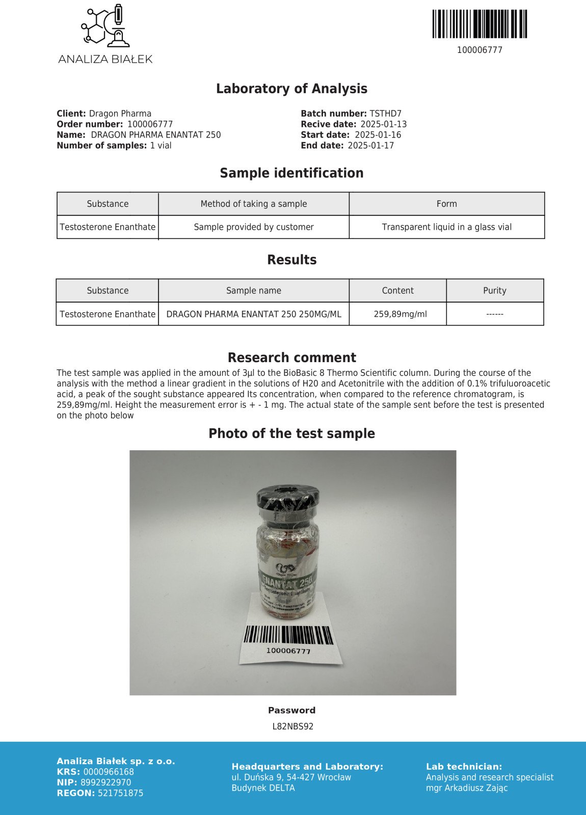 enantat 250 dragon pharma lab test